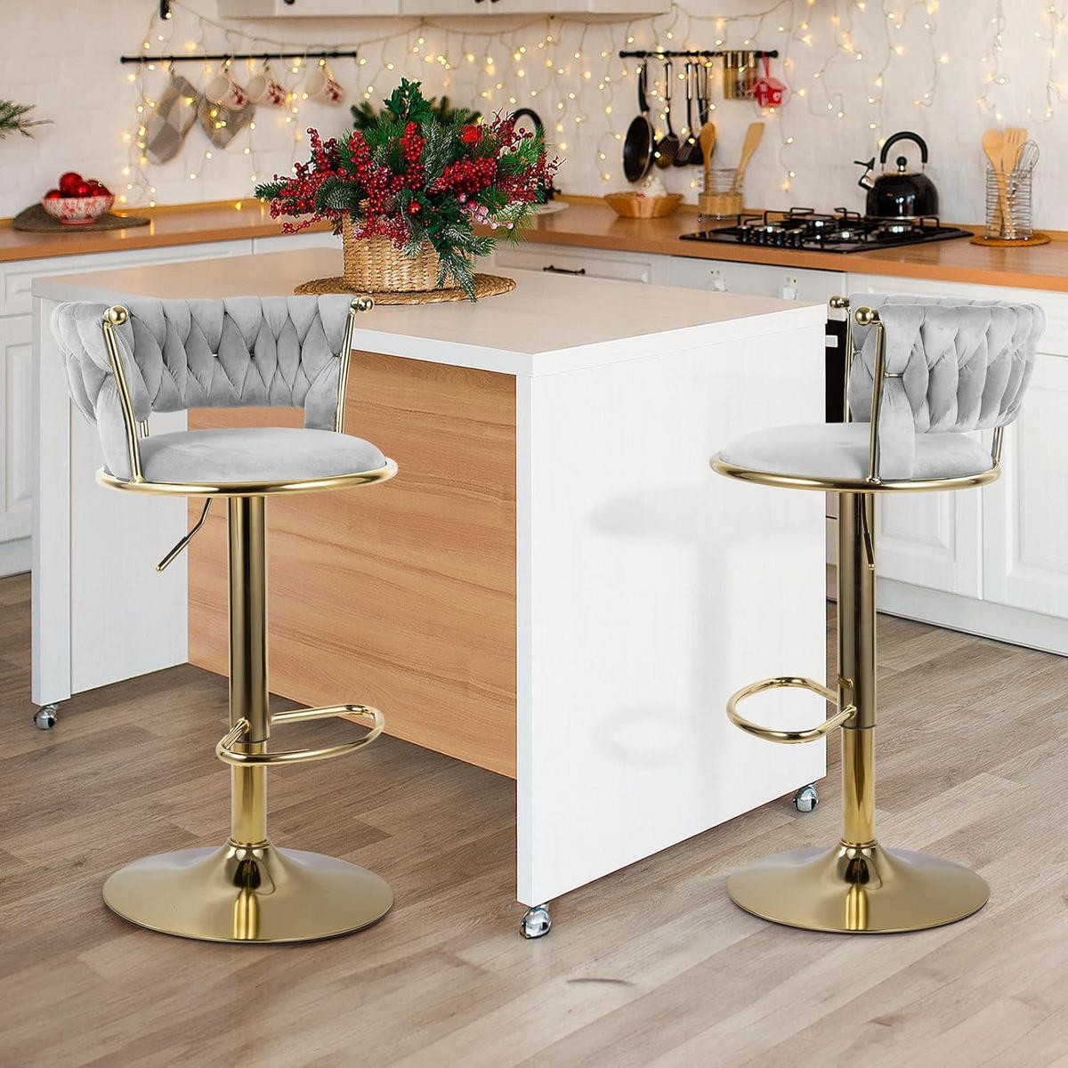BARHOCKER 4er Set Höhenverstellbar Grau/Gold - Multicolor, Textil (46/100/46cm)