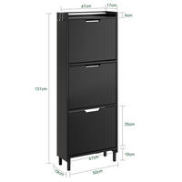 SCHUHSCHRANK 3 Türen Schwarz 50x19x131cm Modern - Schwarz, Holzwerkstoff (19/131/50cm) - SoBuy