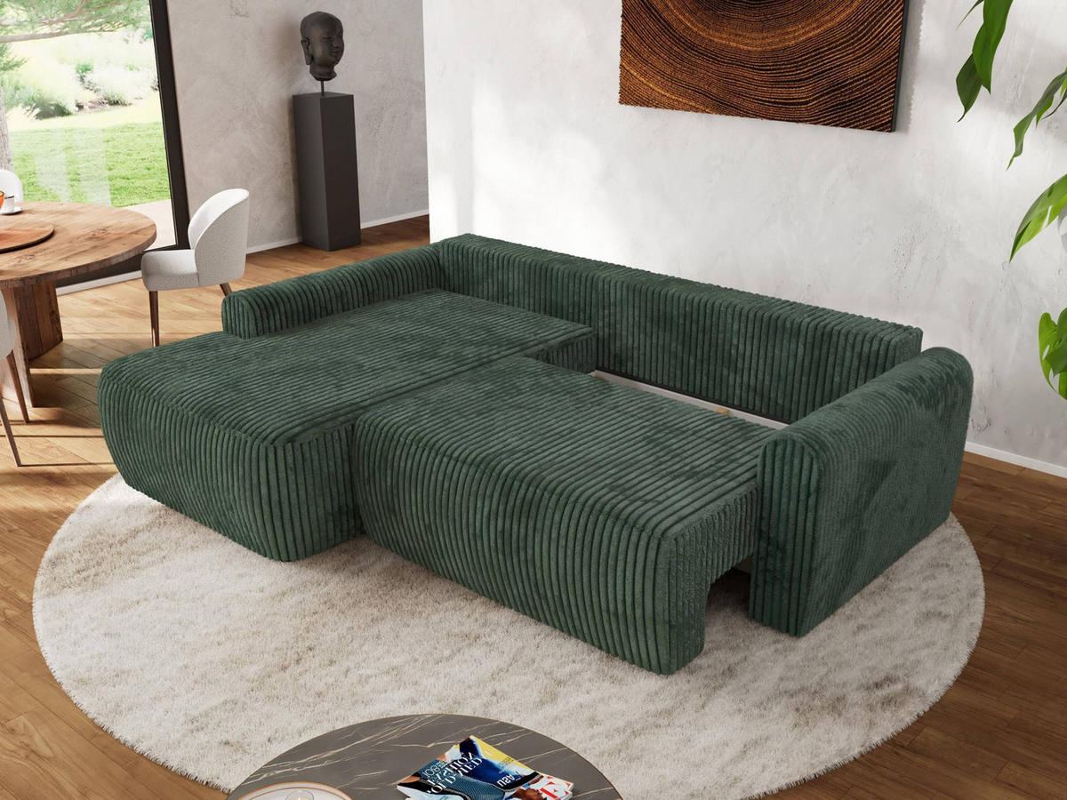ECKSCHLAFSOFA CUBO L Grün Cord - links - Schwarz/Grün, Kunststoff/Textil (273/187cm) - MKS
