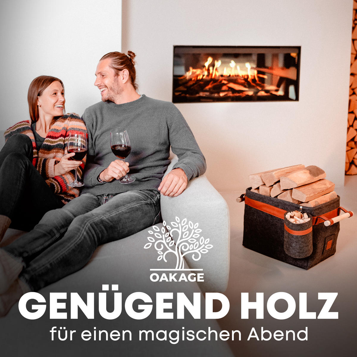 KAMINHOLZKORB Classic Duo 2er-Set Filz mit Metallrahmen für Zusatzstabilität 42/32/35 cm - Dunkelgrau, Textil (32/35/42cm) - OAKAGE