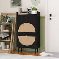 SCHUHSCHRANK 60/24/110 cm schwarz aus Holzwerkstoff mit Rattan-Optik und Schublade - Schwarz, Holzwerkstoff (60/110/24cm) - OKWISH
