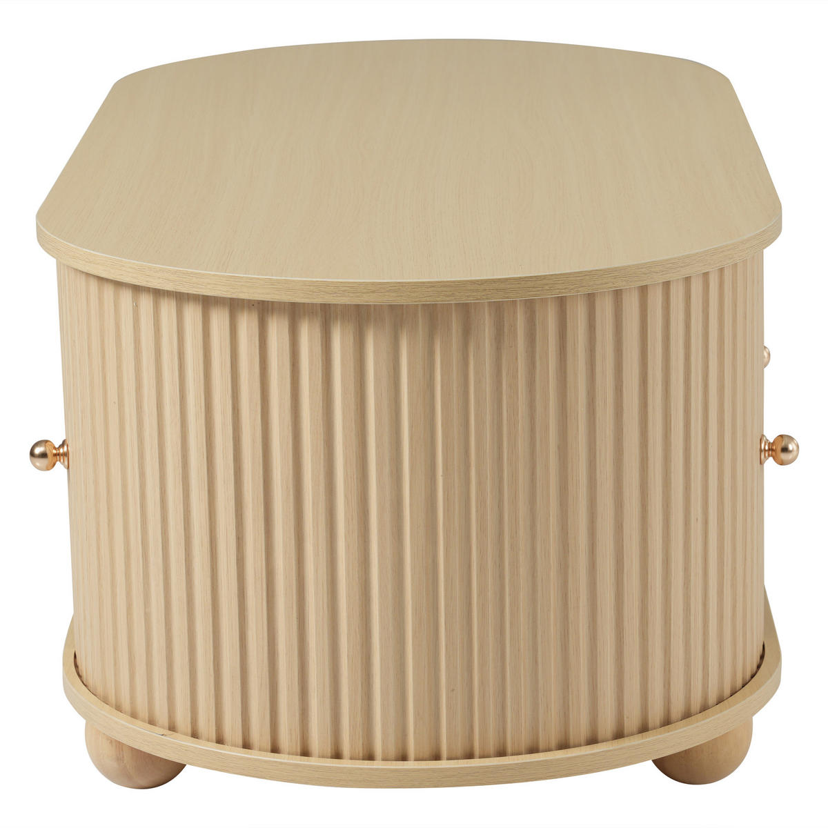 COUCHTISCH Oval Stauraum Schiebetüren Holzfarben Multifunktion - Naturfarben, Holzwerkstoff (100/50/40cm) - FLIEKS