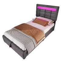 POLSTERBETT 90/200 cm Grau mit LED-Beleuchtung, App-Steuerung, USB-Anschluss und hydraulischem Stauraum - Grau, Textil (90/200cm) - OKMYHOME