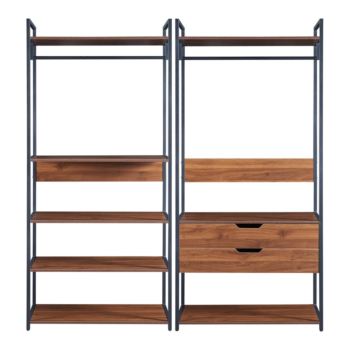 GARDEROBEN-SET 2 TLG. Larem - Walnussfarben/Schwarz, Holzwerkstoff/Metall (168/180/40cm) - [en.casa]