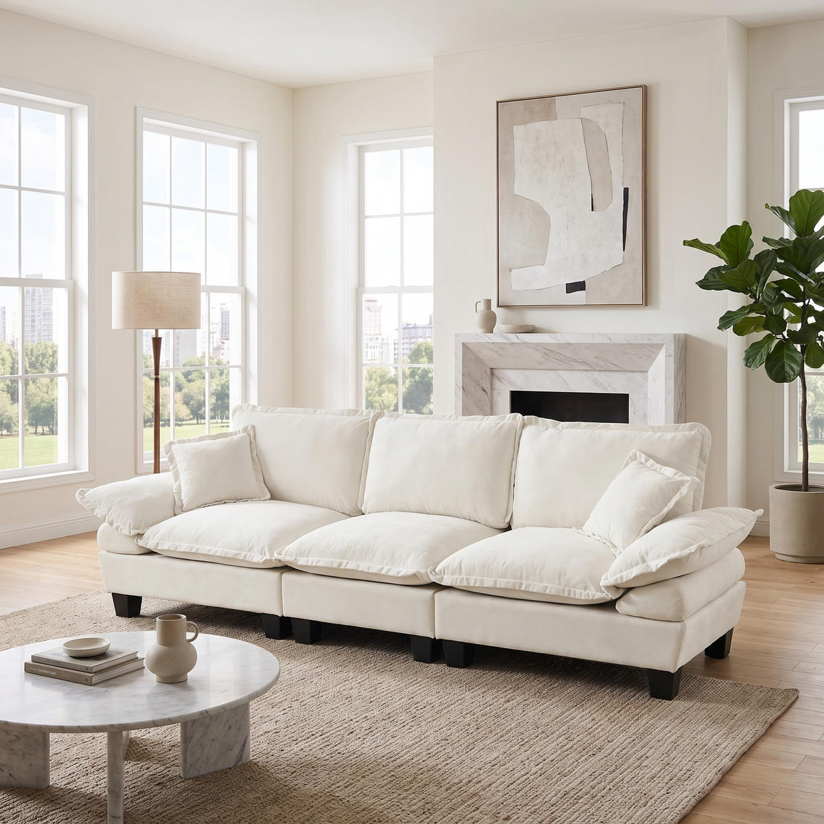 3-SITZER SOFA Segelboot-Design Chenille - Beige, Textil (263/90/82cm) - Urban Meuble