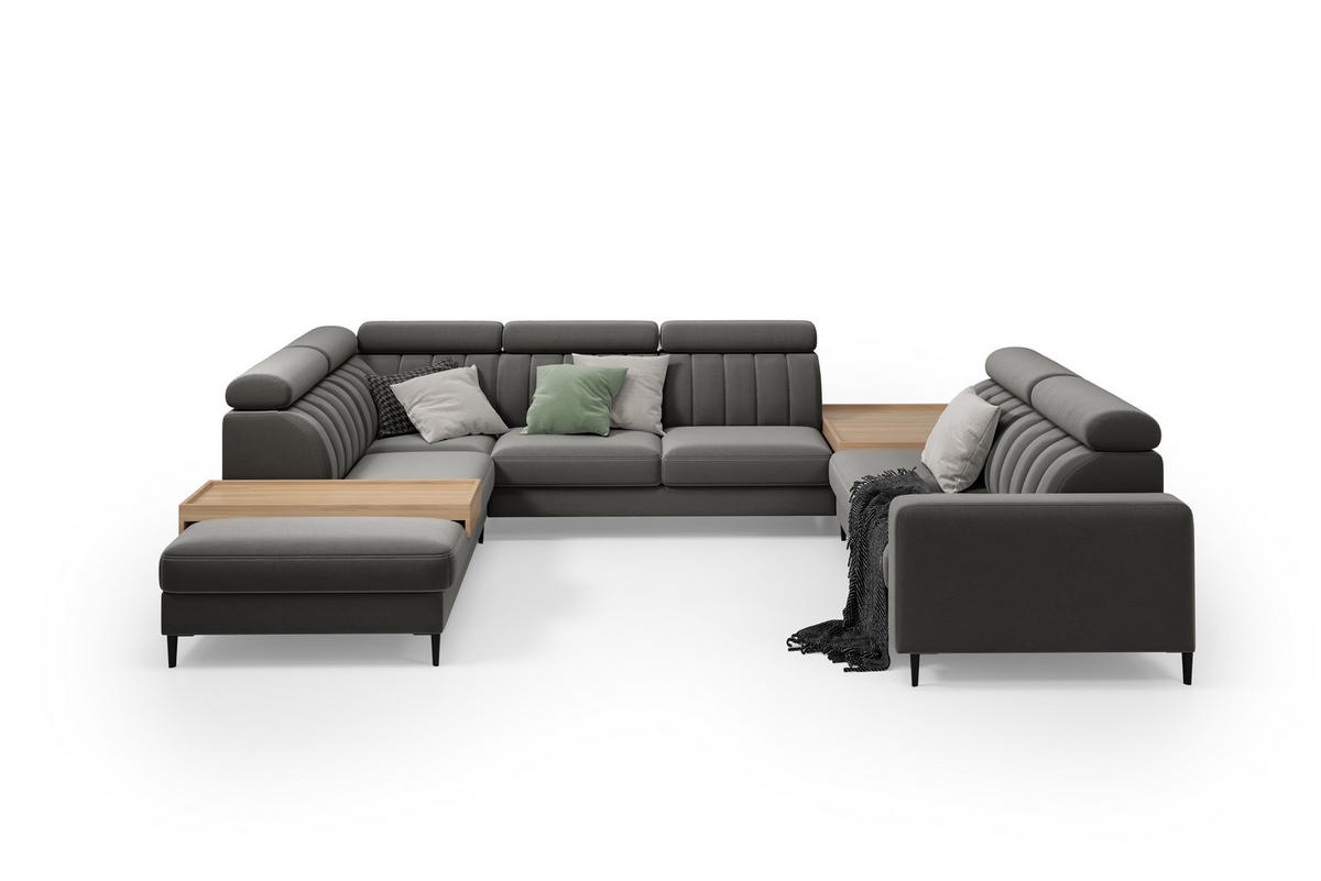 WOHNLANDSCHAFT Wohl U – Grau, mit Schlaffunktion, Bettkasten - Grau, Textil (356/88/262cm)