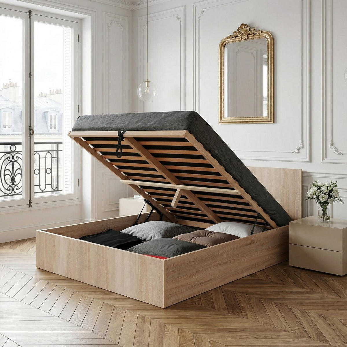 BETTKASTEN MADRID MIT LATTENROST/ Bett 180x200 - Eiche Gebleicht Dekor - Sonoma Eiche, Holzwerkstoff (180/200cm) - Weber Industries