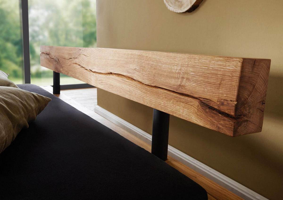 BALKENBETT 160x200 Wildeiche natur geölt OSLO #160 - Braun, Holz (160/200cm) - Massivmoebel24