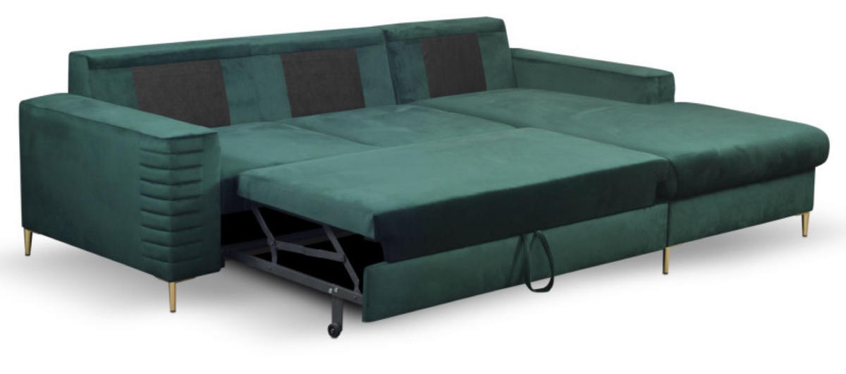 ECKSOFA Grün OLI Ausziehbar Mit Kopfstütze Und Bettkasten Rechts - Grün, Textil (253/165cm) - Sepro Meble
