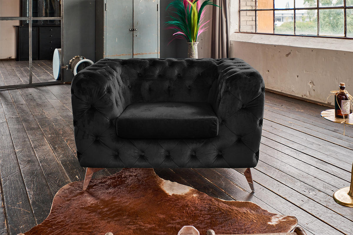 CHESTERFIELD-SESSEL NARLA Schwarz Velvet - Silberfarben/Schwarz, Textil/Metall (120/71/87cm) - KAWOLA