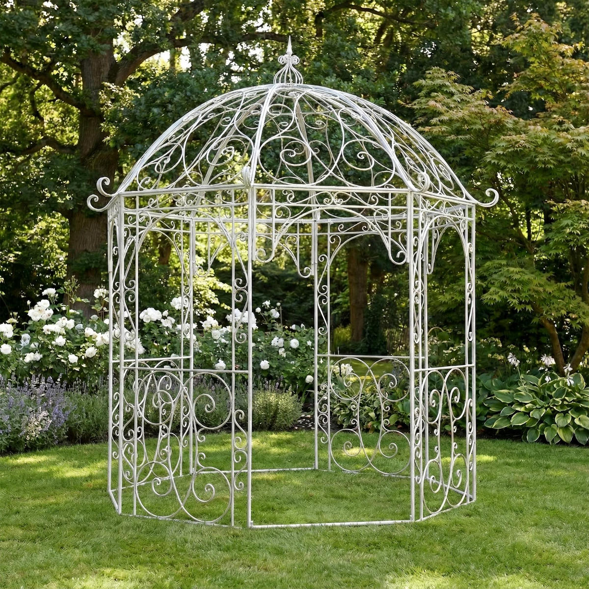 PAVILLON Liv Antik 284x263x313cm Metall Weiß Gartenpavillon - Weiß, Metall (284/313/263cm) - DELUKE