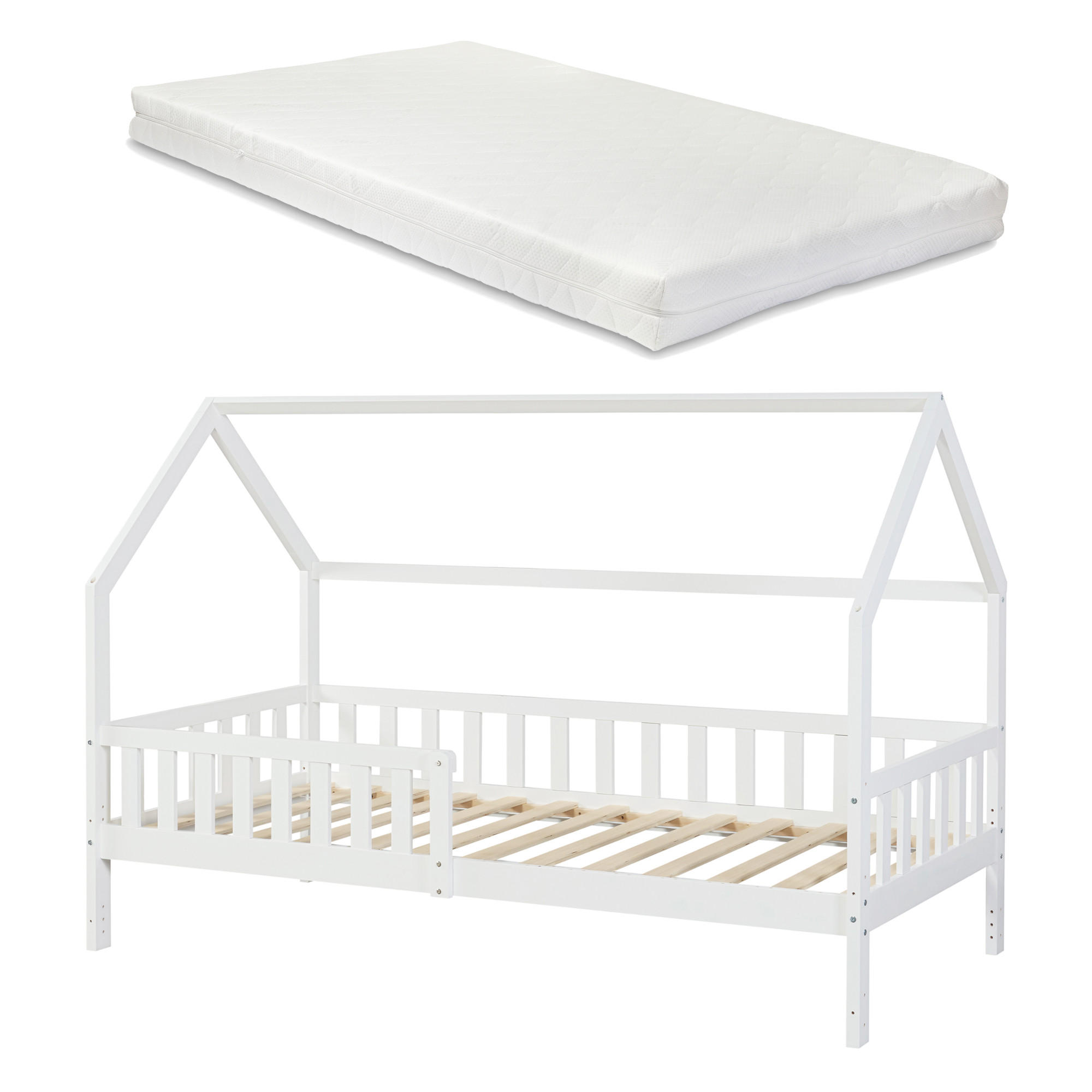 HAUSBETT Ydre mit Matratze - Weiß, Holz (90/200cm) - [en.casa]