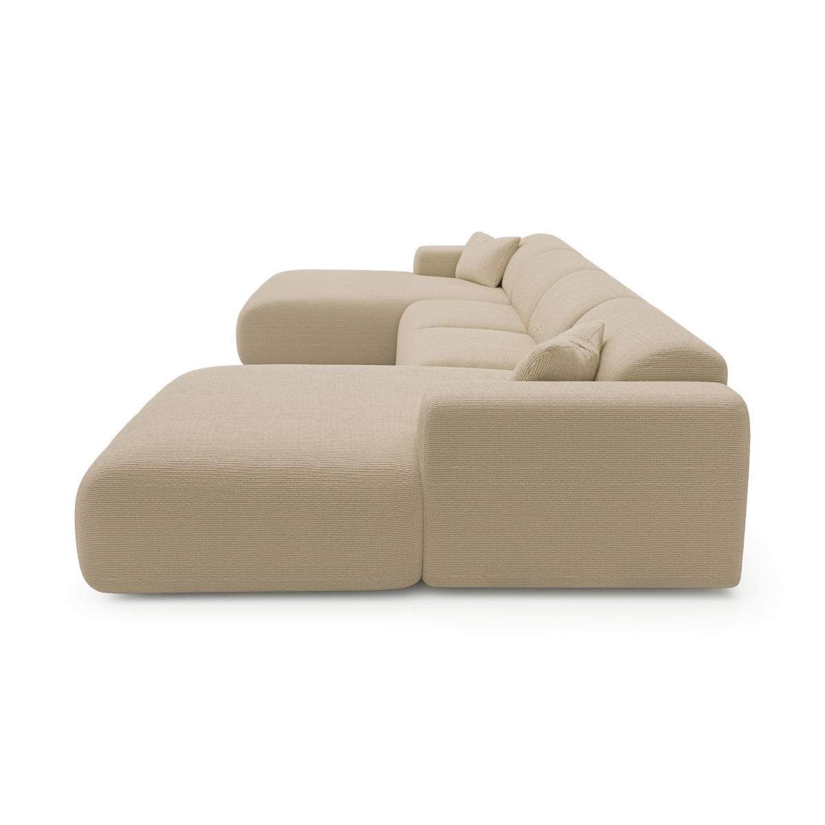 WOHNLANDSCHAFT Gerippter Samt Beige 366cm - Beige, Textil (366/73/165cm) - Sia Home