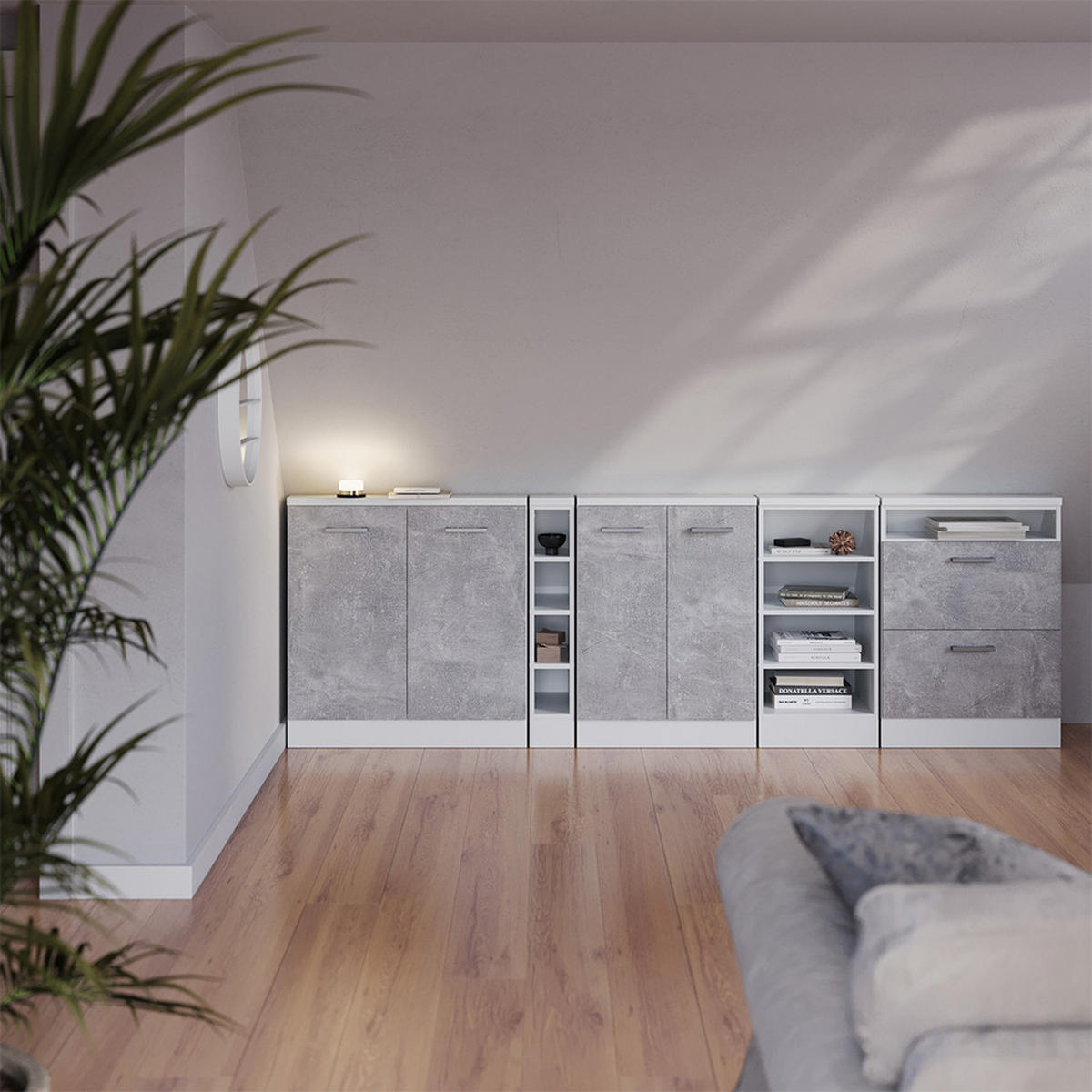 DACHSCHRÄGENSCHRANK-SET Rion Beton 5er Set - Grau, Holzwerkstoff (210/81.6/46cm) - Vicco