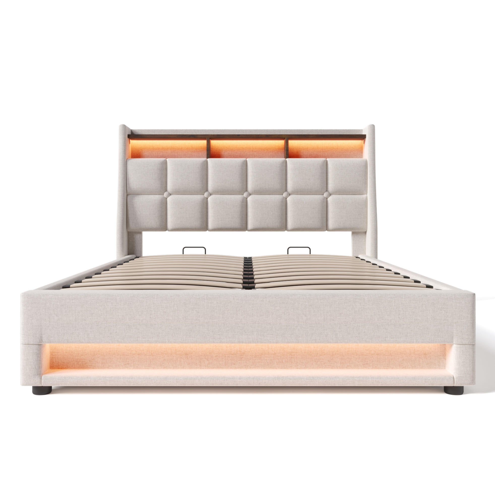 POLSTERBETT 180/200 cm Beige aus Leinen mit LED und USB - Beige, Textil (180/200cm) - OKMYHOME
