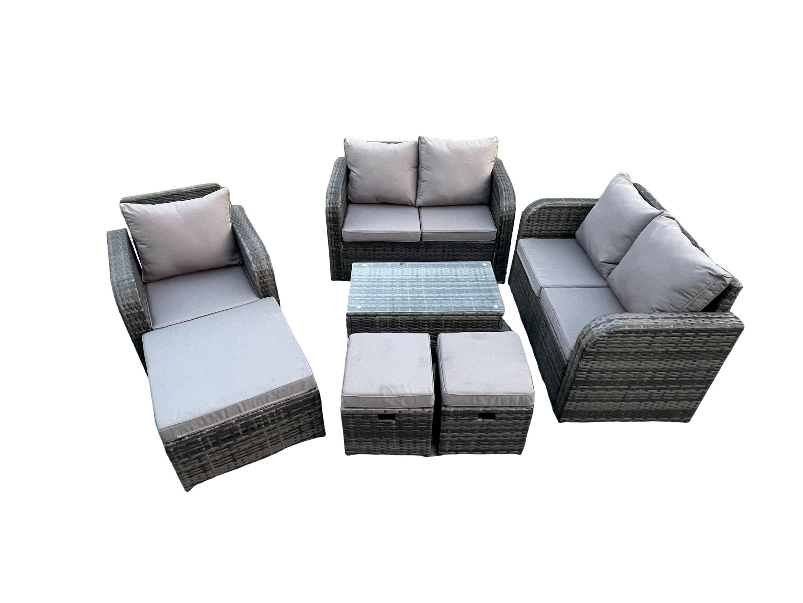 LOUNGESOFA-SET Polyrattan Dunkelgrau 8-Sitzer - Dunkelgrau, Metall - Fimous