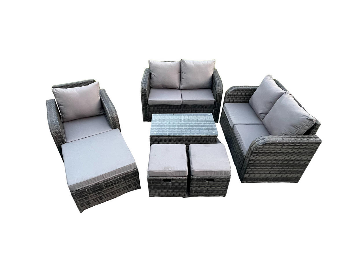 LOUNGESOFA-SET Polyrattan Dunkelgrau 8-Sitzer - Dunkelgrau, Metall - Fimous