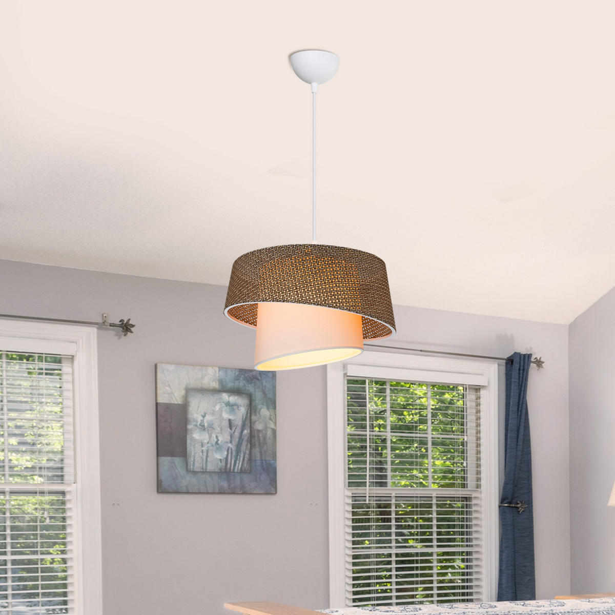 HÄNGELEUCHTE Wigan - Creme/Cappuccino, Kunststoff/Textil (34/34/65cm) - lux.pro