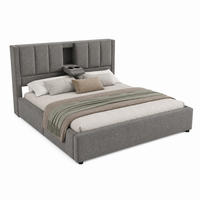 POLSTERBETT mit Stauraum und Ladestation 180x200 cm Leinen Grau - Grau, Metall (180/200cm) - Meubliv
