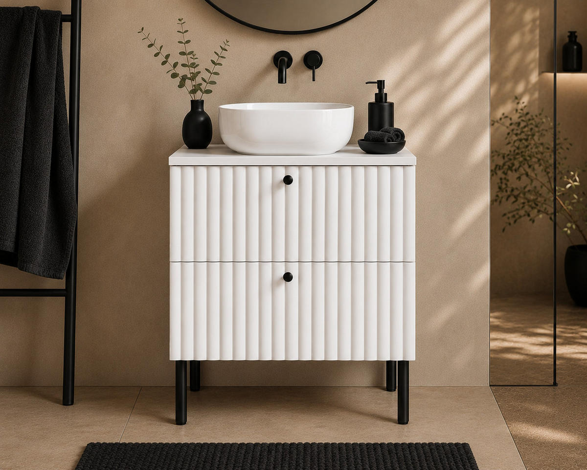 BADEZIMMERSCHRANK: Weiß / Platte Weiß / Griffe Schwarz / Beine Schwarz, 60 x 44,4 x 73,6 cm - Schwarz/Weiß, Holzwerkstoff (60/73.6/44.4cm) - 3XE LIVING