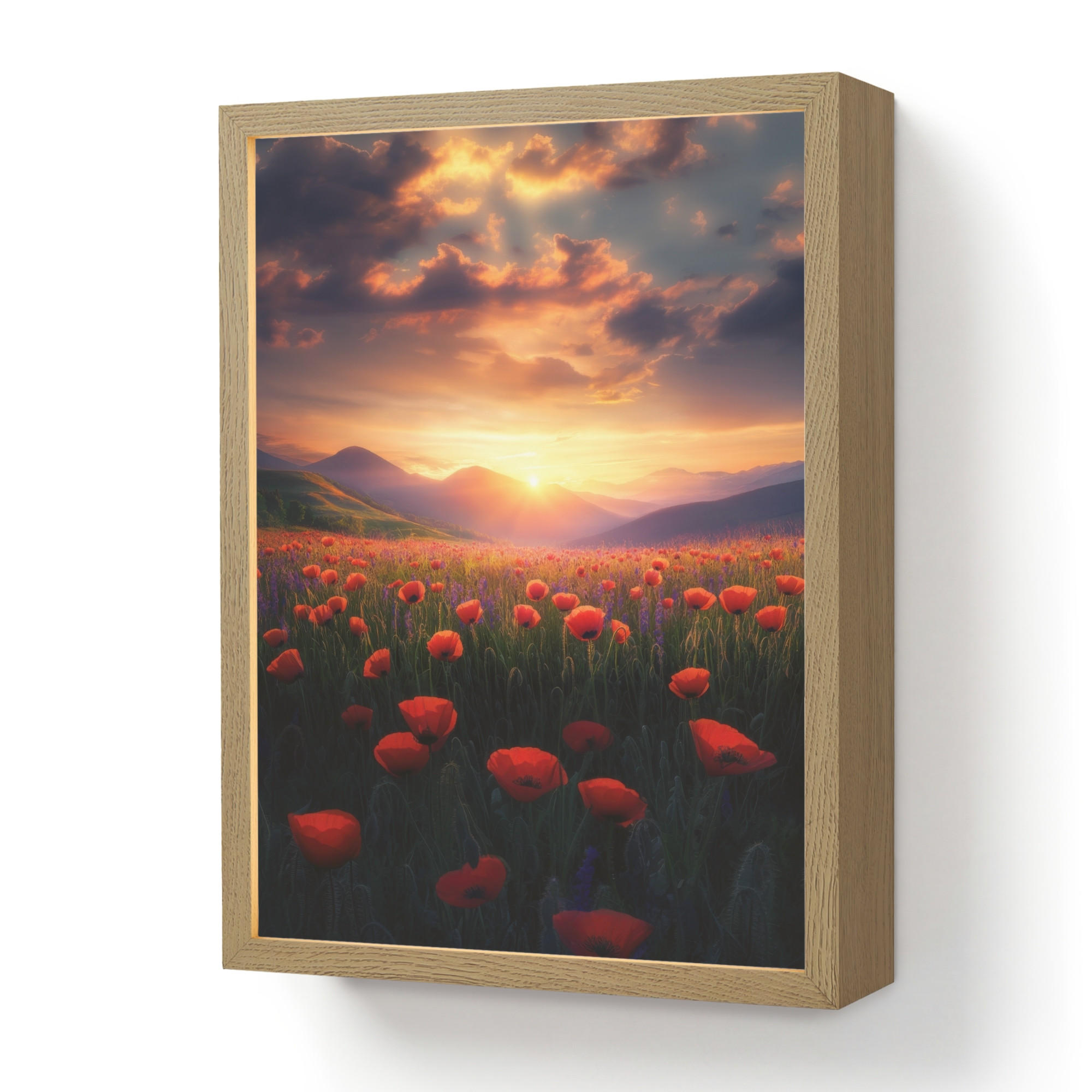 OnlyWow NÁSTĚNNÁ LAMPA S AKUMULÁTOREM Krajina - Západ slunce - Květinové pole 30x40 cm