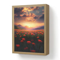 WANDLEUCHTE MIT AKKU Landschaft - Sonnenuntergang - Blumenfeld 30x40 cm - Rot, Holzwerkstoff (30/40/8cm) - OnlyWow
