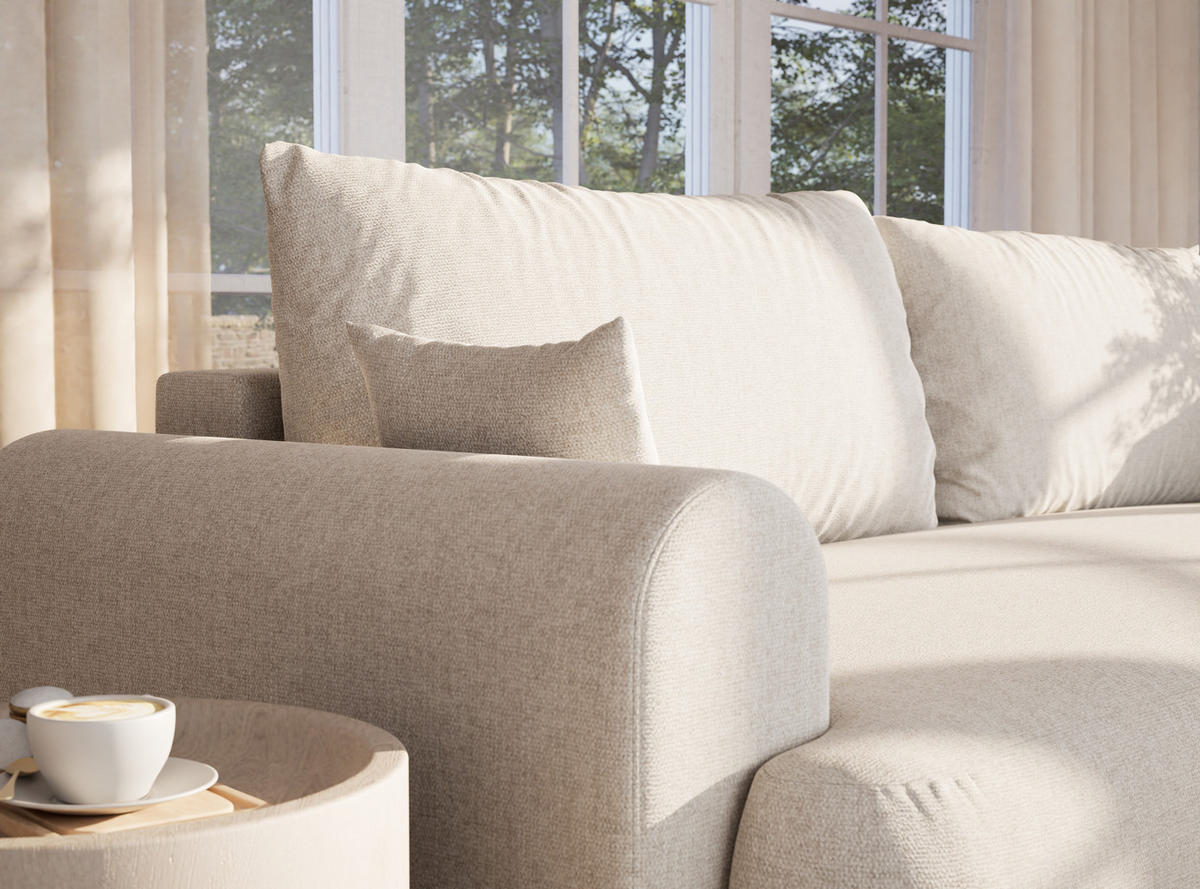 SOFA MIT SCHLAFFUNKTION Toluca Hellbeige Webstoff - Beige/Schwarz, Holz/Holzwerkstoff (247/69/90cm) - Maison de Reve