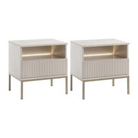 2ER-SET Nachttische mit 1 Schublade & 1 Ablagefach - Mit LED-Beleuchtung - MDF & Rauchglas - Beige - OVILA - Beige, Holz (53.6/56.2/39cm) - Vente-Unique