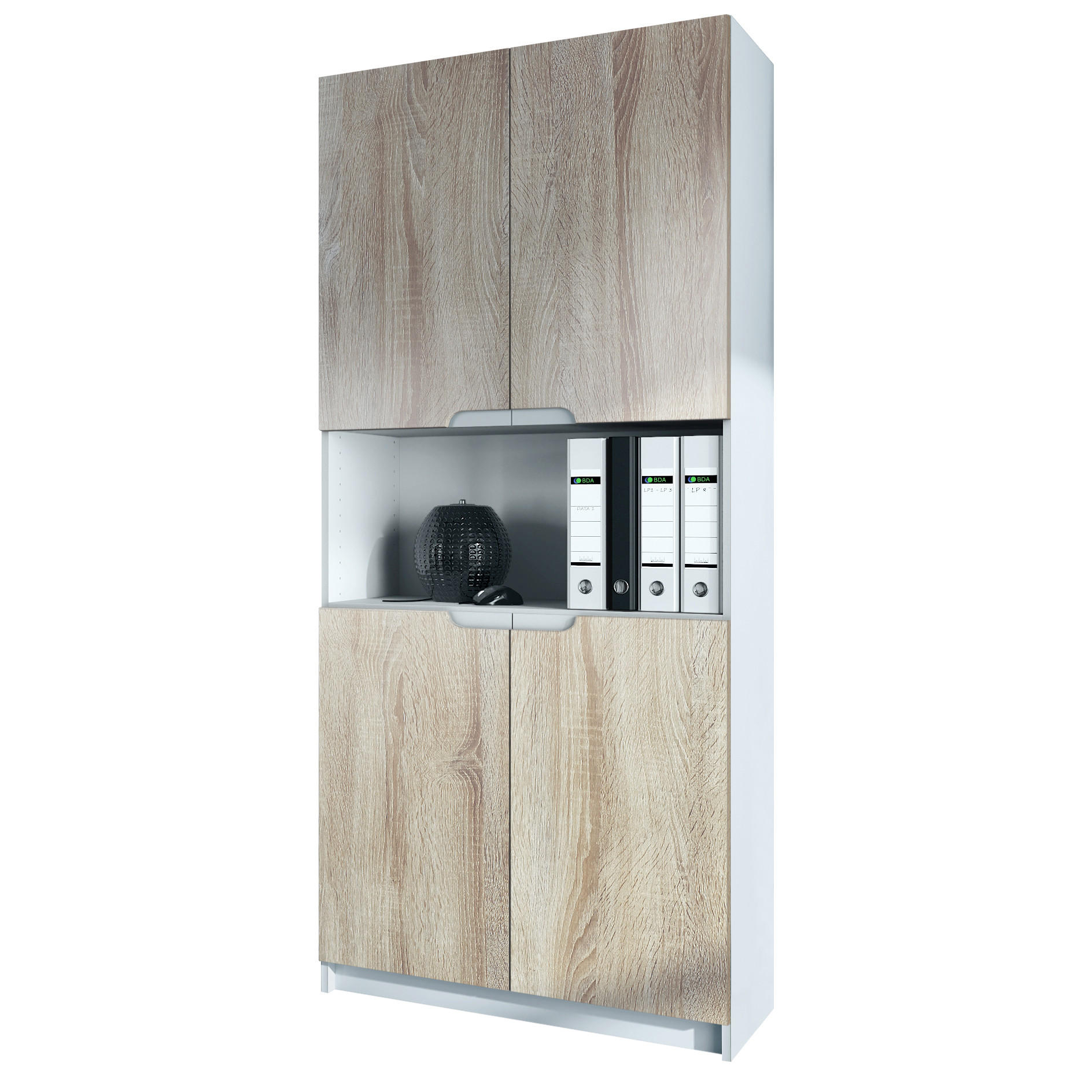 BÜROSCHRANK Logan Fronten in Eiche sägerau - Eiche San Remo, Holzwerkstoff (82/184/37cm) - Vladon