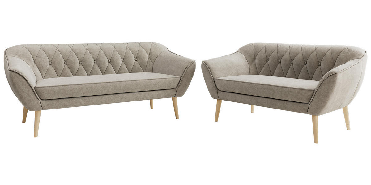 SEDACIA ZOSTAVA 3+2 PIRS - Sivobéžová Štruktúrovaná látka - Drevené nohy - farba buka/sivobéžová, kompozitné drevo/textil (180/75/74cm) - MKS