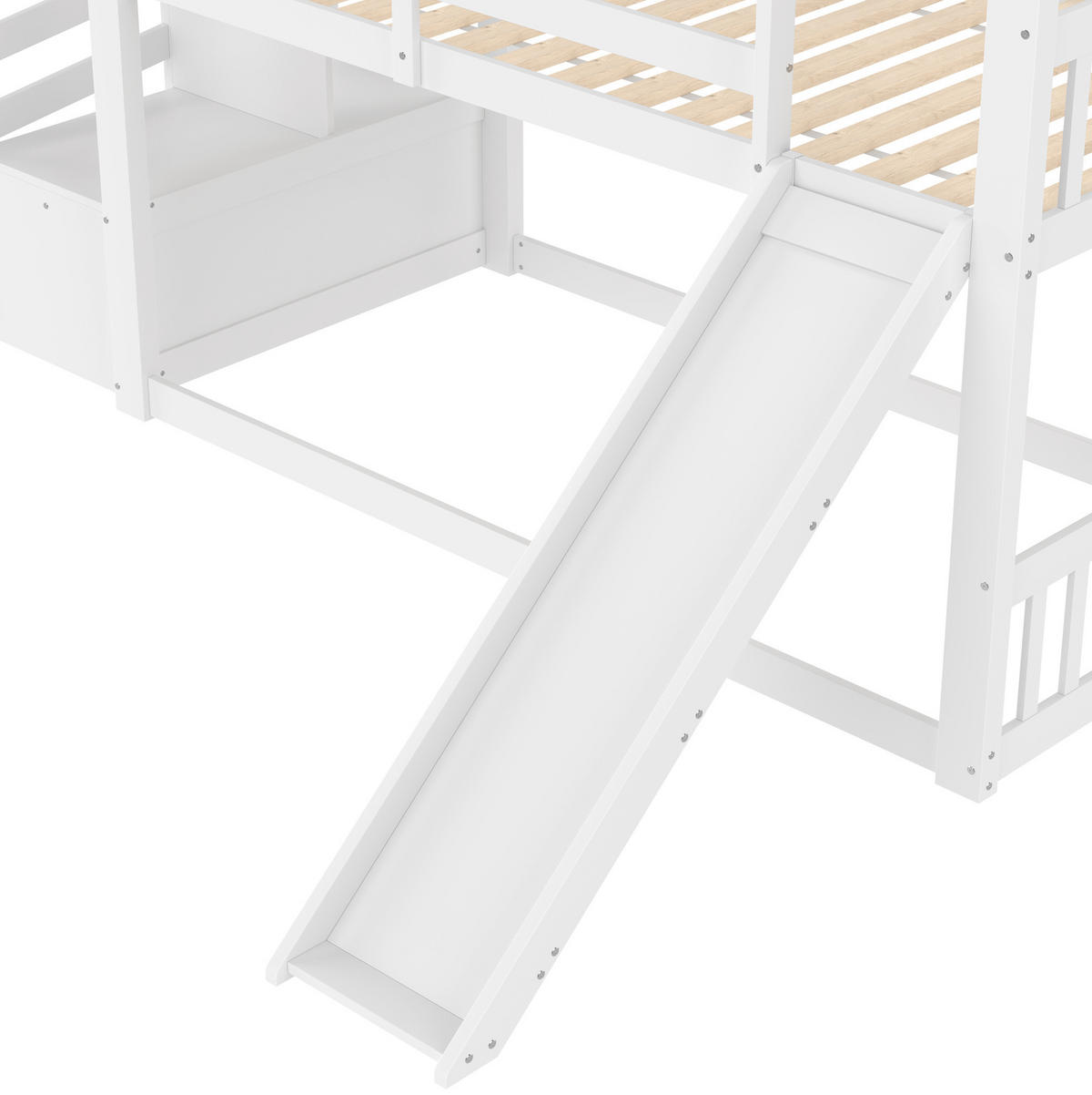 PATROVÁ postel 90/200 cm bílá s úložným prostorem a schůdky a skluzavkou - bílá, dřevo (90/200cm) - OKWISH