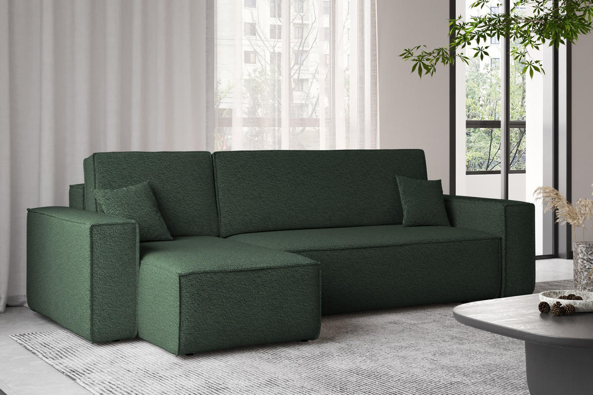 ECKSOFA Mit Schlaffunktion Und Bettkasten L-Form BEST Stoff Abriamo Dunkelgrün Links - Dunkelgrün, Holz/Textil (142/244cm) - Kaiser Möbel