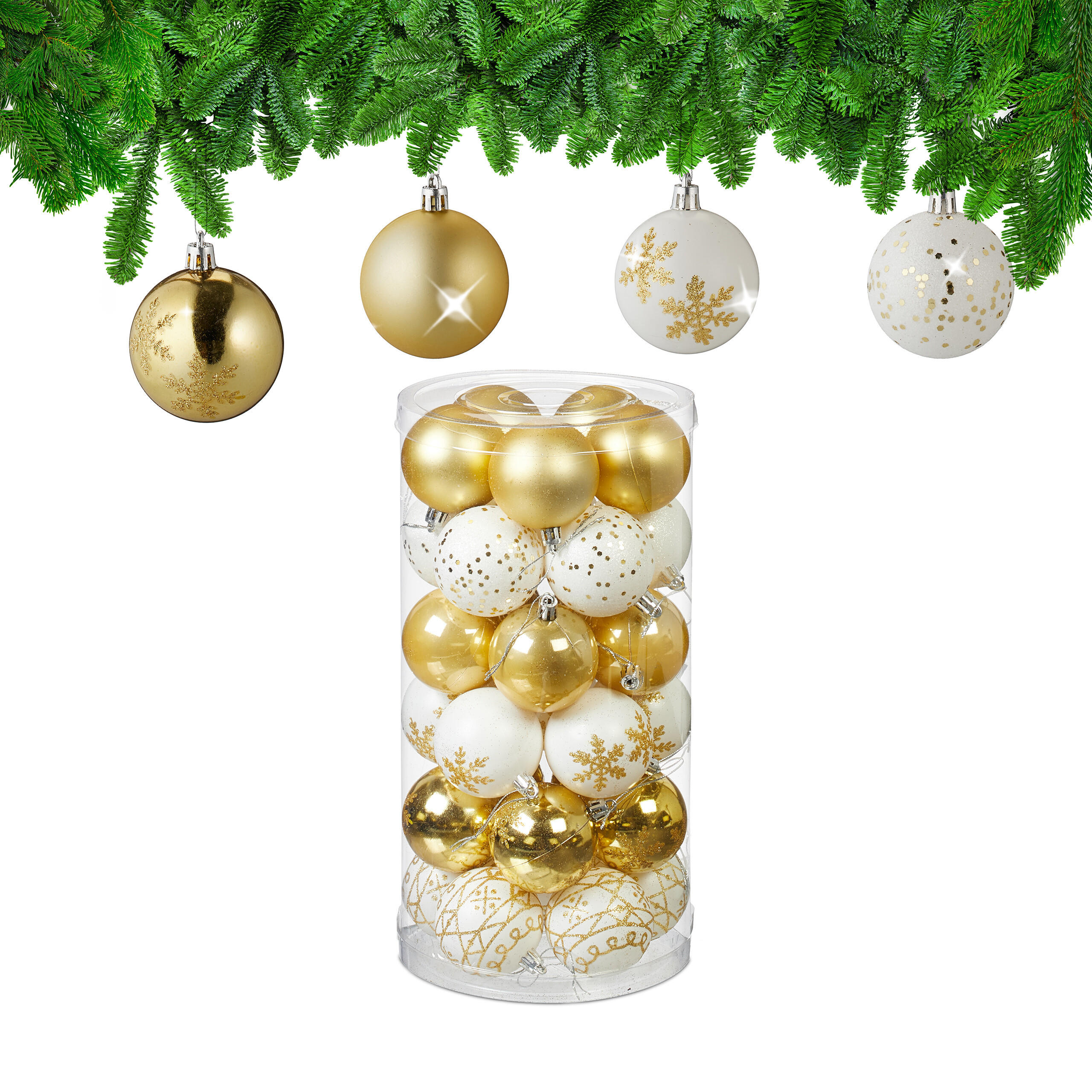 30-TLG.WEIHNACHTSKUGELN-SET - Multicolor, Kunststoff (6/7/6cm) - Relaxdays