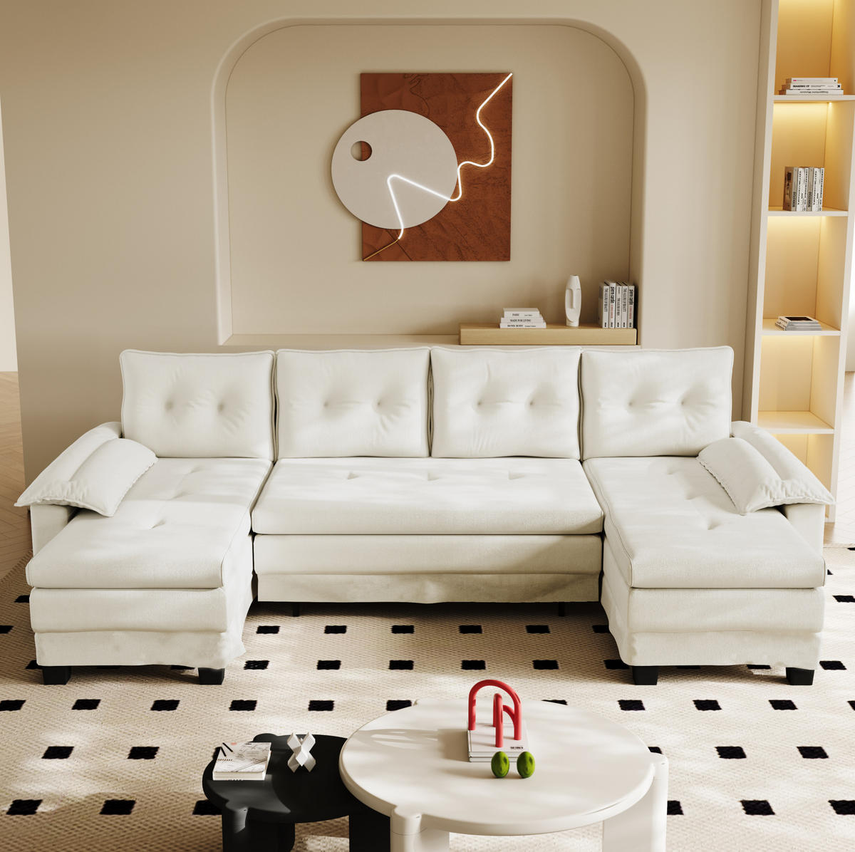 ROHOVÁ sedacia súprava z chenilu 278x127x87 cm béžová s USB, rozkladacím lôžkom a odnímateľnými opierkami - béžová, textil (278/127cm) - Modfu