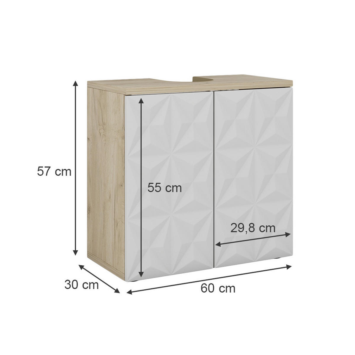 WASCHBECKENUNTERSCHRANK Edge Weiß 60 x 57 cm mit 2 Türen - Weiß, Holzwerkstoff (60/57/30cm) - Vicco