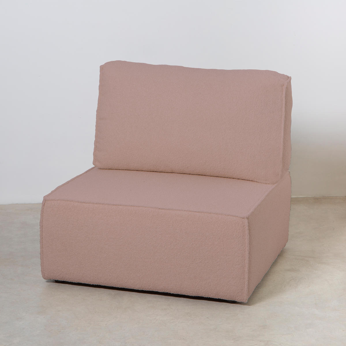 3-SITZER-SOFA Chaiselongue bezogen Bouclé und Kiefernholz Hellrosa LEA - Pink, Textil (278/87/90cm) - RNT By Really Nice Things