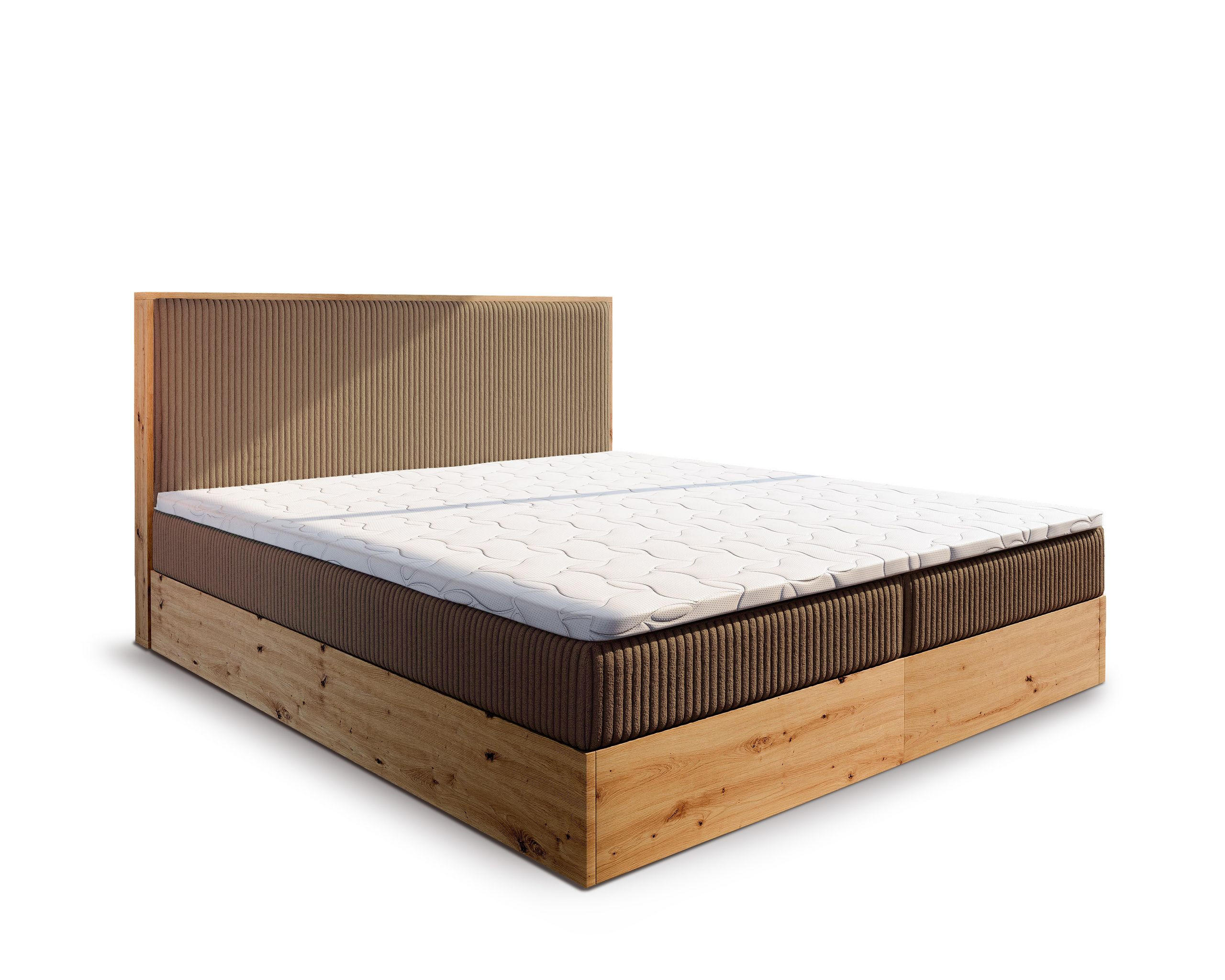 BOXBETT VERDON 140x200 cm mit Matratze und Topper - Braun - Braun, Holz (140/200cm) - MASSENO