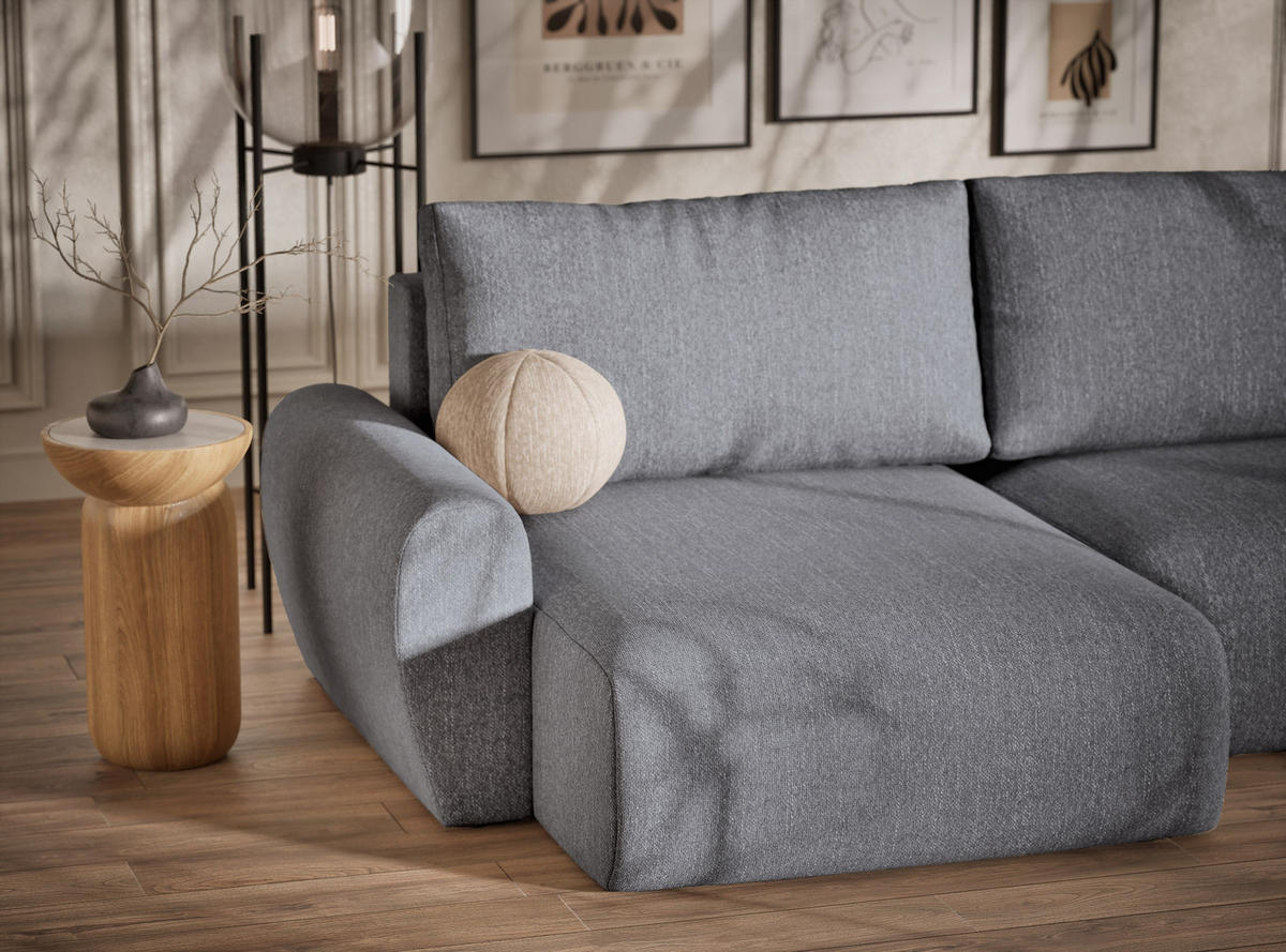 WOHNLANDSCHAFT MIT SCHLAFFUNKTION Numba Grau Webstoff - Schwarz/Grau, Holz/Holzwerkstoff (397/70/153cm) - Maison de Reve