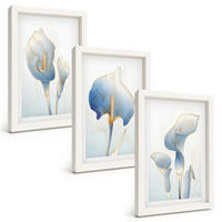 BILDER SET 3er Set - 20x30 cm Weißer Rahmen - Blaue Blumen im Hintergrund - Weiß, Kunststoff (20/30cm) - TULUP