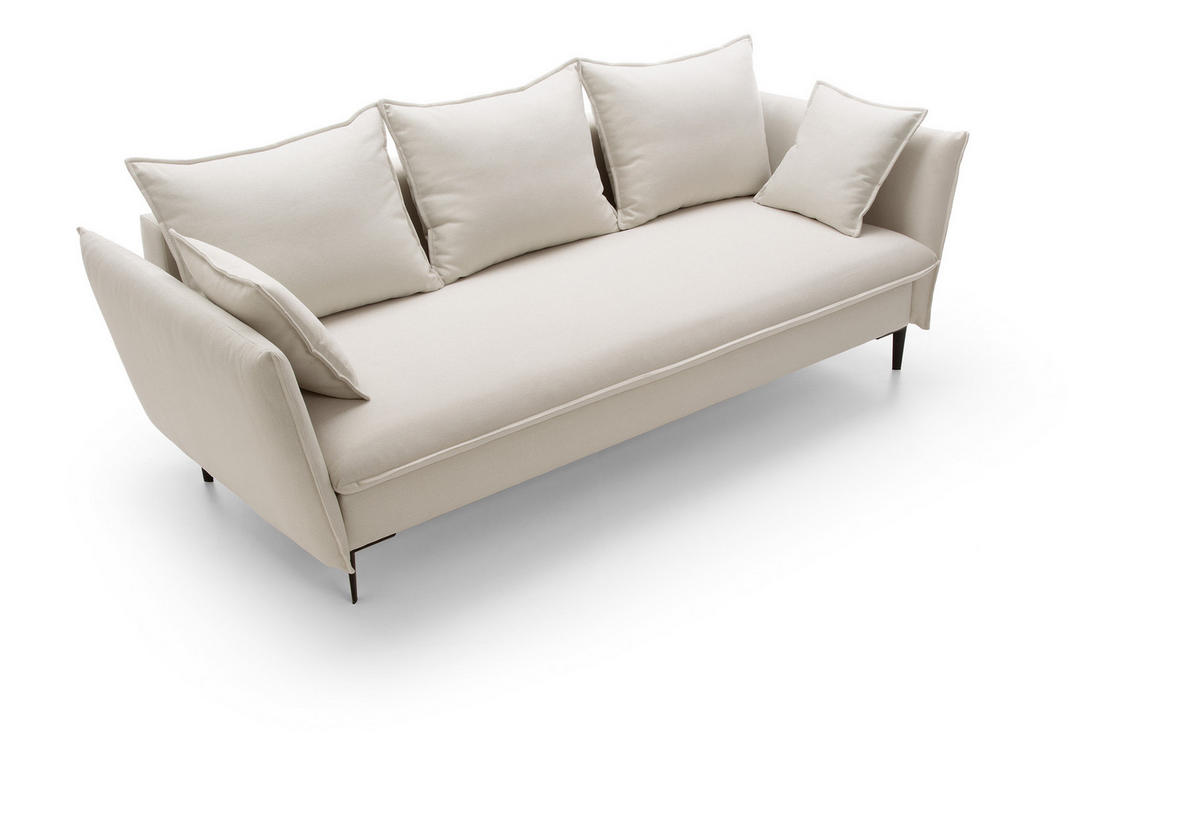 BETTSOFA SOLE Creme Geflochtener Stoff mit Schlaffunktion - Creme, Textil (105/90/237cm) - MASSENO