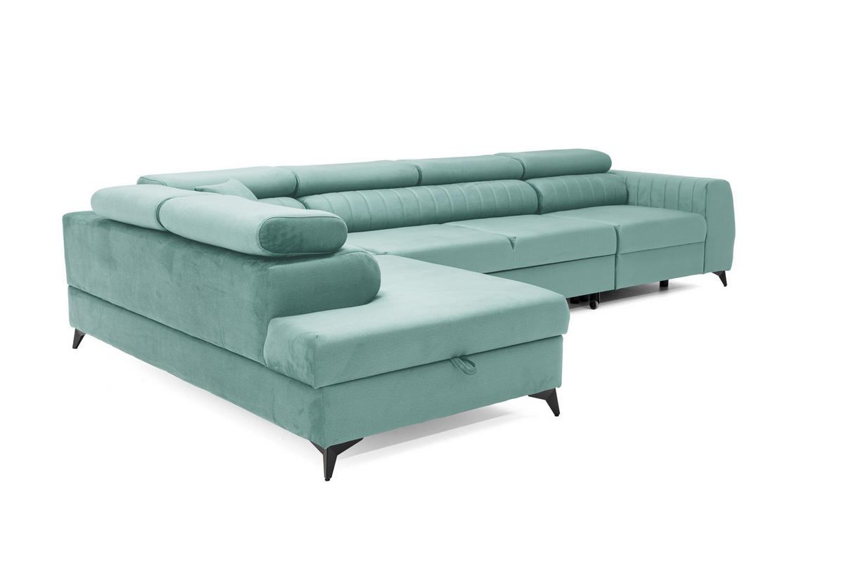 ECKSOFA PIERO MAXI Links mit Schlaffunktion 195x125 Velours Türkis - Türkis/Schwarz, Holz/Textil (350/203cm) - Muffo