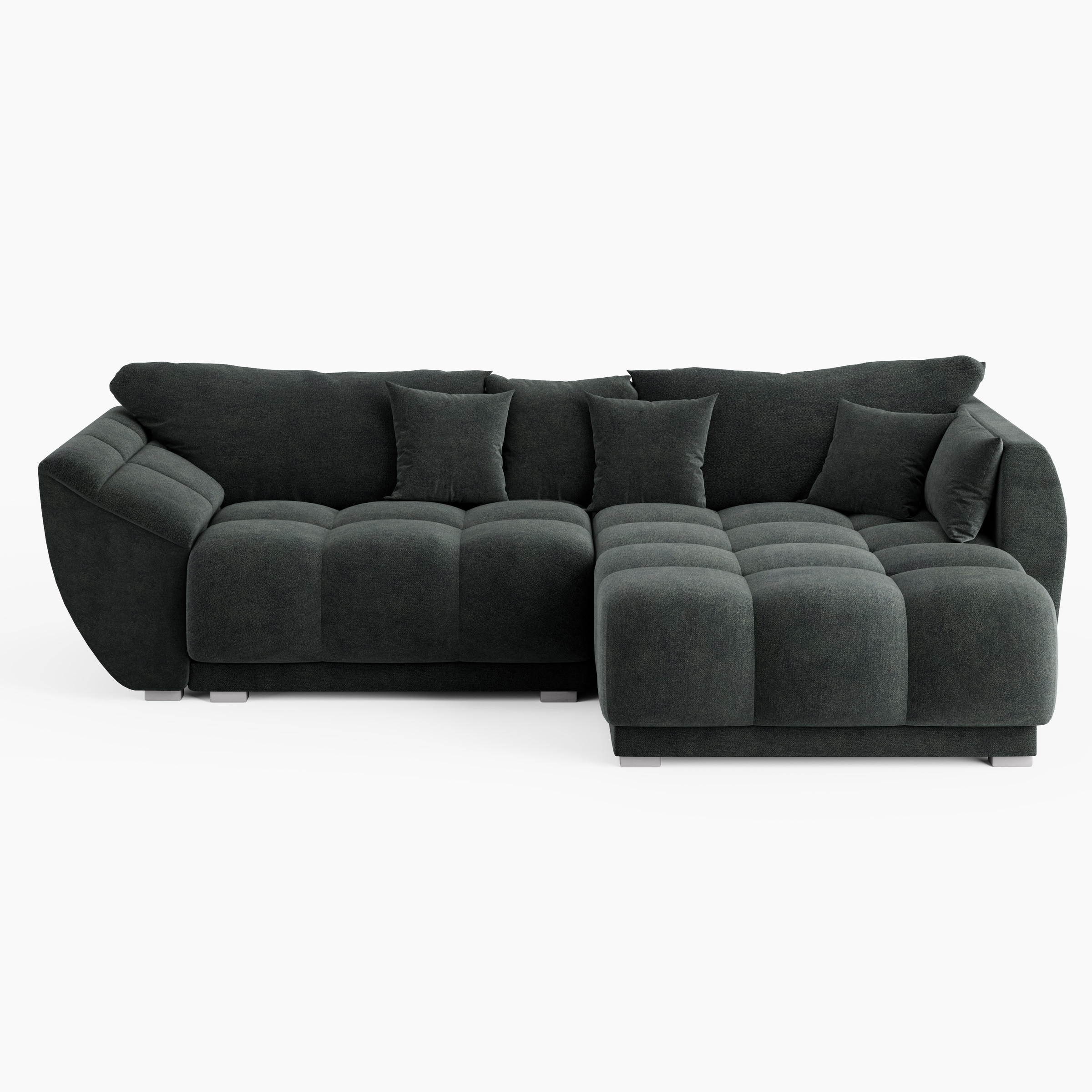 ECKSOFA LARGO Rechts Dunkelgrün Velours Premium L-Form Couch mit Schlaffunktion & Bettkasten - Dunkelgrün/Schwarz, Holz (285/180cm) - Barchello