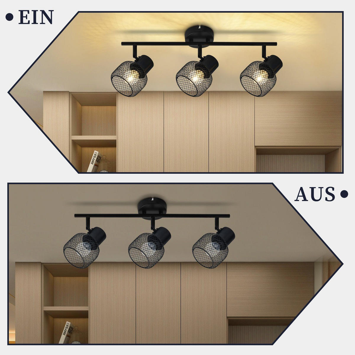 DECKENLEUCHTE Lydia 3-flammig 50/15/21 cm - Schwarz, Metall (50/15/21cm) - Nettlife