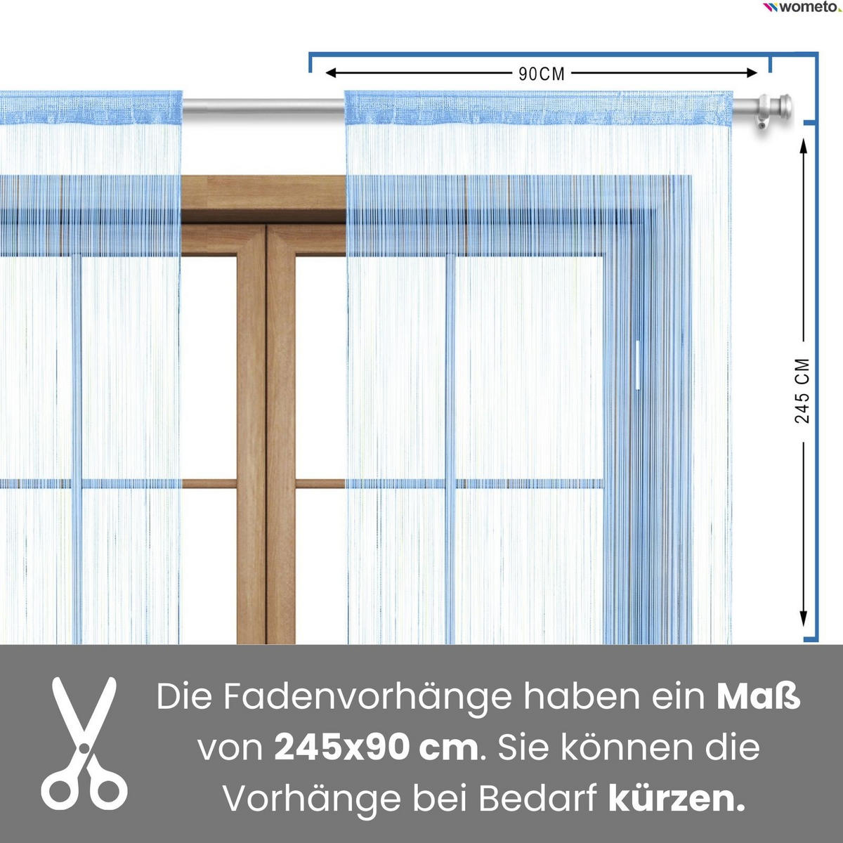 FADENVORHANG blau 245/90 cm Stangendurchzug kürzbar - Blau, Textil (90/245/1cm) - wometo