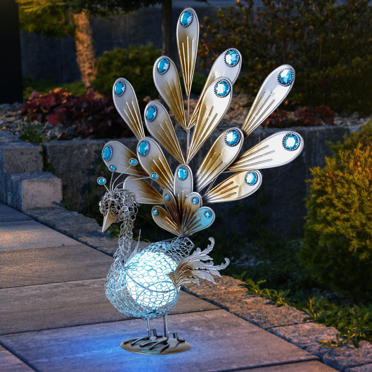LED AUSSENLEUCHTE Solar Silber - Silberfarben, Metall (38/21.3/56.8cm) - Globo Lighting