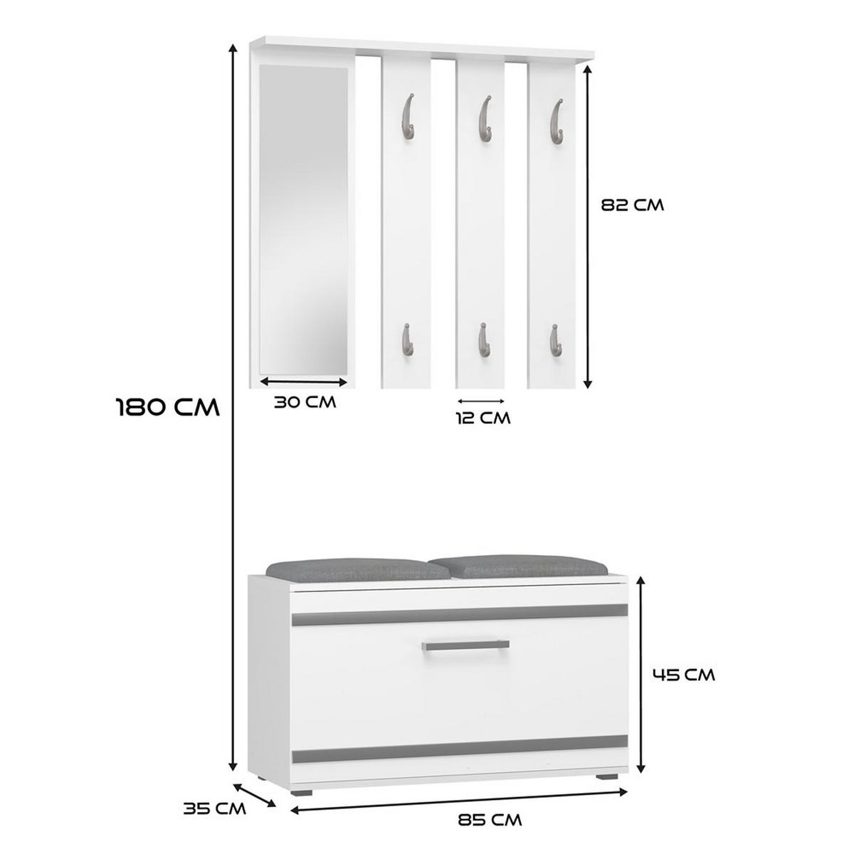 GARDEROBE set de mobilier pentru hol cu oglindă, alb 85/180/35 - alb, compozit lemnos (85/180/35cm) - RAUMHIRSCH FURNITURE