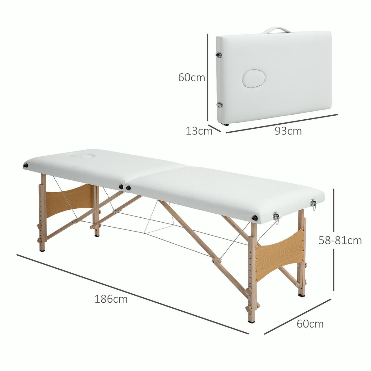 MASSAGELIEGE DE-18895 2 Zonen, höhenverstellbar Creme - Creme, Kunststoff (60/87/186cm) - ComfortXL