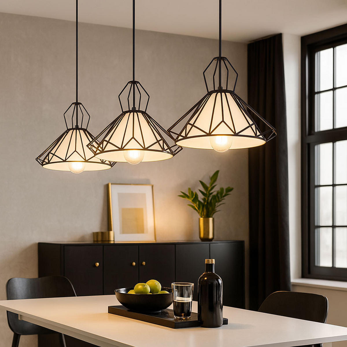 HÄNGELEUCHTE Metall Textil Schwarz 3-flammig - Schwarz, Metall (120/30/120cm)