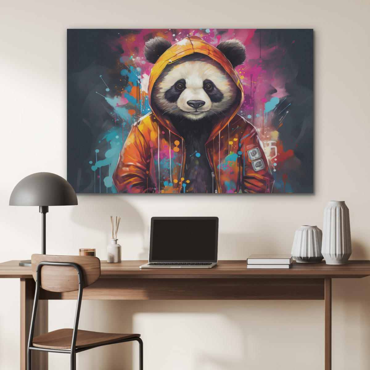 AKUSTIKPANEEL Panda - Jacke - Graffiti - Orange 100x70 cm - Orange, Textil (100/0.9/70cm) - MuchoWow