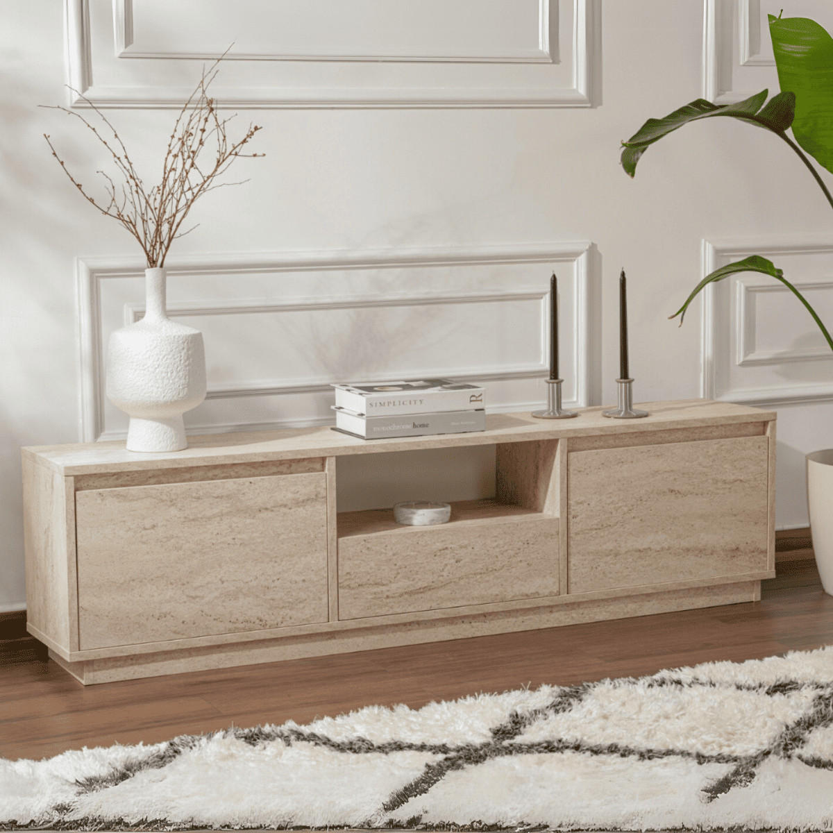 TV-MÖBEL mit 3 klappbaren türen und 1 offenem fach - vanguard 160/29,5/42 cm - Beige, Holzwerkstoff (29.5/42/160cm) - Calicosy